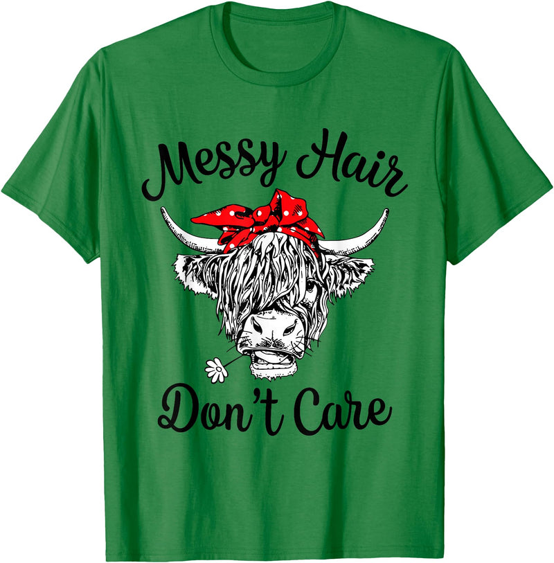 Highland Cow Cattle Bandana Messy Hair Women Girls Scottish Highland Cow Cattle Bandana Messy Hair Don't Care T-Shirt -