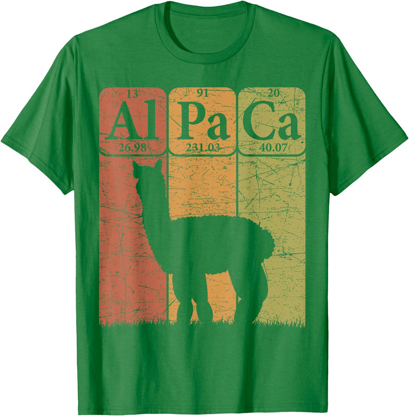 Alpaca Llama Periodic Chemistry Elements Retro Alpaca Periodic Table Elements Llama Alpaca Vintage T-Shirt - Kelly Green