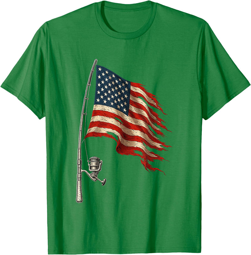 4th Of July Gifts by LD Fishing American Flag Fisherman Patriotic Day 4th of July T-Shirt - Kelly Green