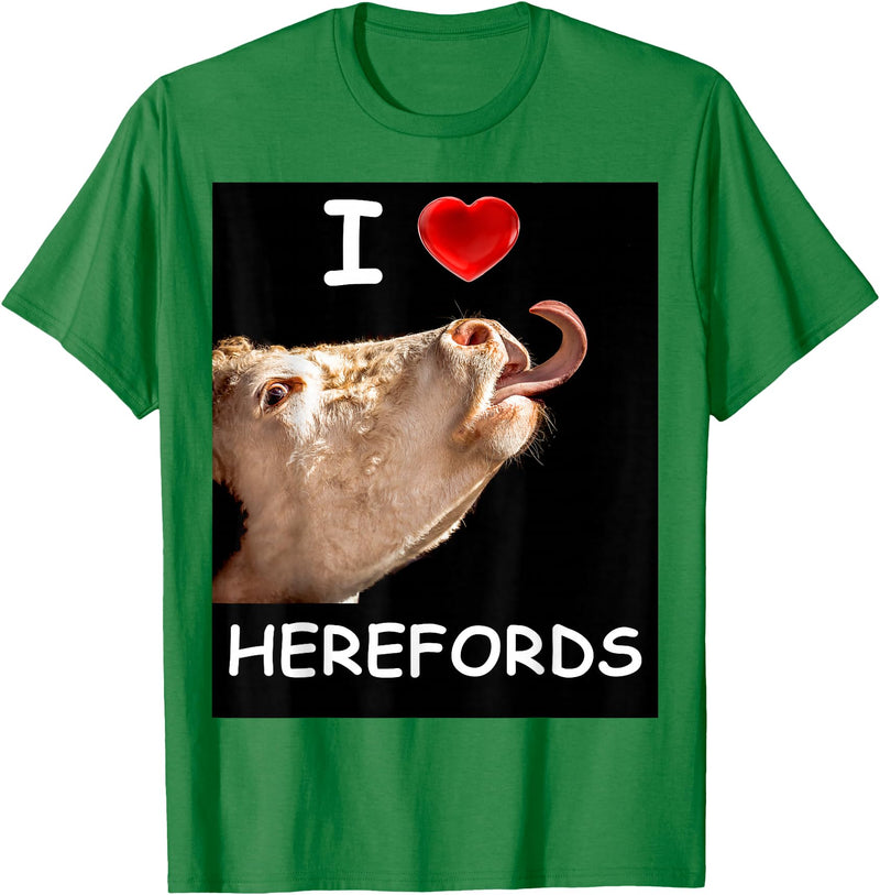WhiteHorseDepot I Love Herefords with Cow Tongue T-Shirt - Kelly Green
