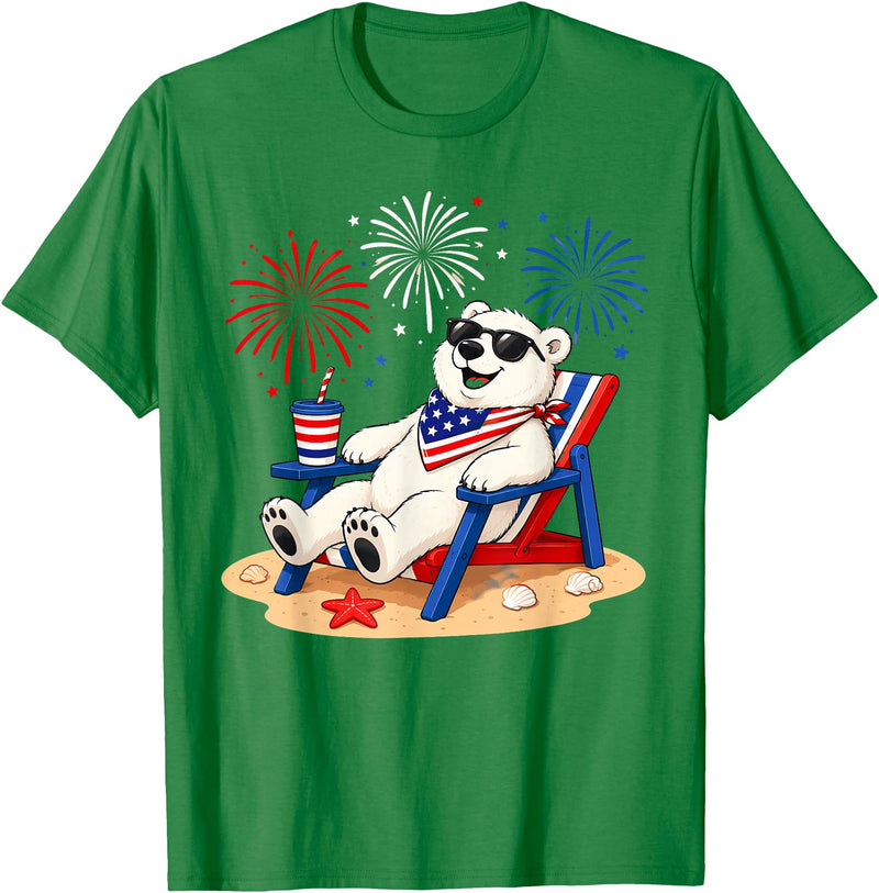 Polar Bear Patriotic Happy Beach Paws Co 4th of July Polar Bear Happy Beach Patriotic Animal Lovers T-Shirt - Kelly Green