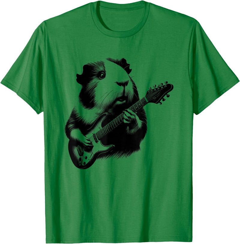 Electric Guitar Guinea Pig Co. Guinea Pig Playing Electric Guitar Rock Star Guitarist T-Shirt - Kelly Green