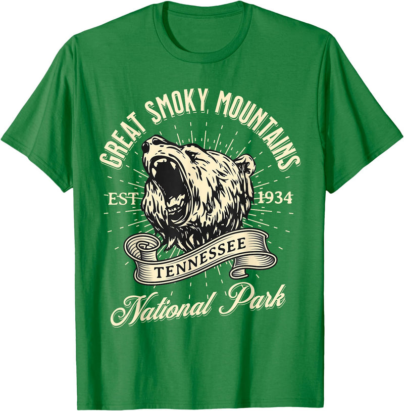 Great Smoky Mountains National Park Tennessee USA Great Smoky Mountains National Park Tennessee Bear Hike T-Shirt - Kelly Green