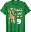 Giraffe Birthday Party by LazyPanda Giraffe 9th Birthday Girl 9 Years Old Giraffe Lover T-Shirt - Kelly Green