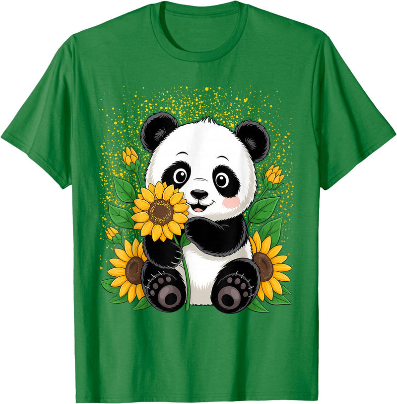Panda Lover Gift Co. Panda Bear with Sunflowers, Panda Bear T-Shirt - Kelly Green
