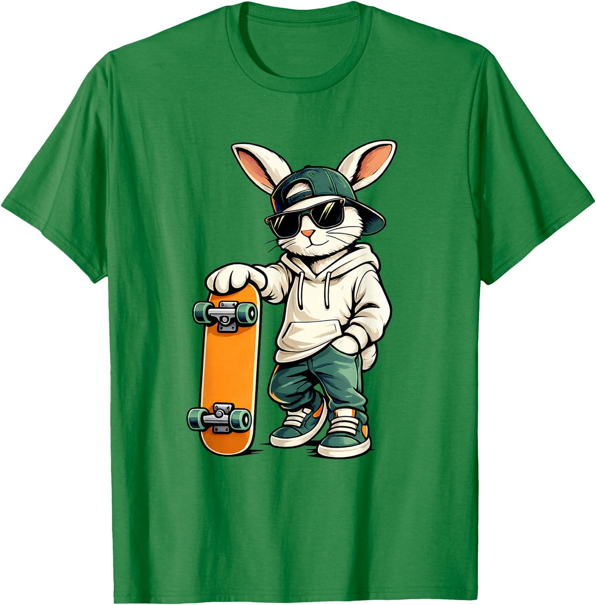 Easter Skater Bunny Skateboard Rabbit Skating Boys Kids Men T-Shirt in Kelly Green