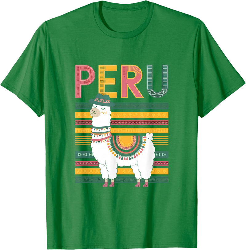 Shirt-o-Topia Cute Peruvian Llama from Peru - Fun Peru Design T-Shirt - Kelly Green