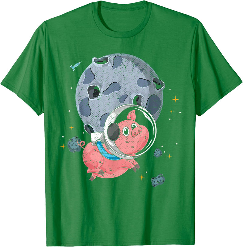 Pig Astronaut Space Travel Animal Gift Cute Farm Animal Moon Landing Outer Space Astronaut Pig T-Shirt - Kelly Green