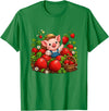 Kawaii Strawberry Piglet Farm Harvest Cute Farmer Pig Strawberry Patch Berry Picking T-Shirt - Kelly Green
