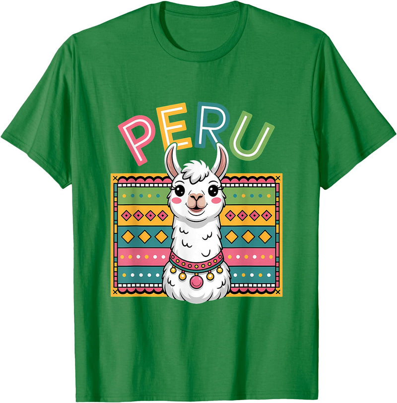 Peru Flag Peruvian Roots Peru Llama Peruvian Roots Peru Heritage T-Shirt - Kelly Green