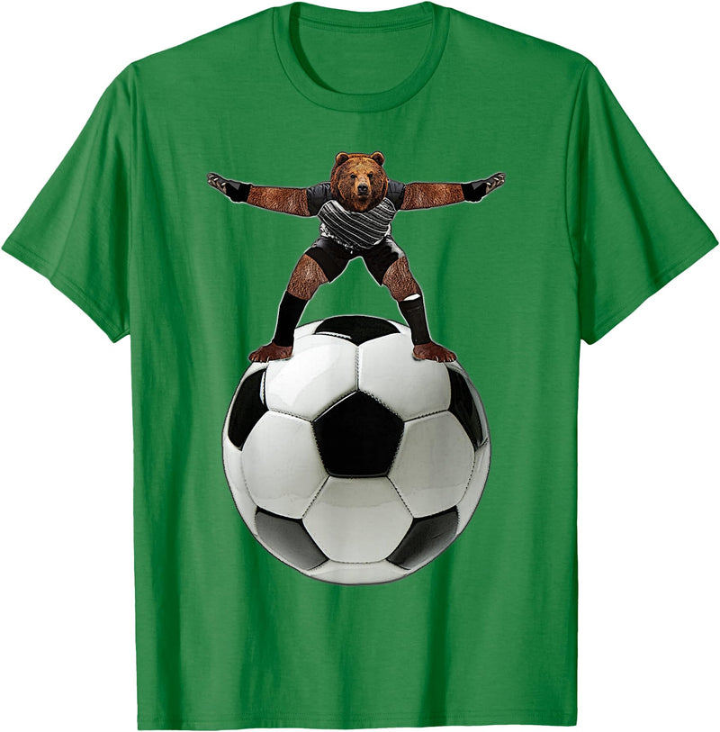 Behrbones Clothing Bear Goalie On Soccer Ball - by Behrbones T-Shirt - Kelly Green