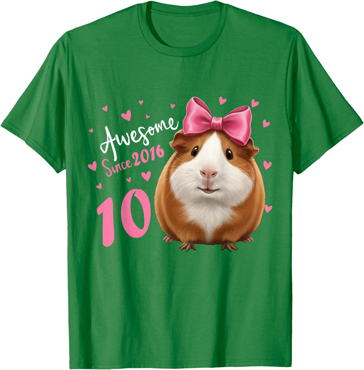 Funny Guinea Pig Birthday Party Girls 10 Years Old Guinea Pig Birthday for Girls 10th Bday T-Shirt - Kelly Green