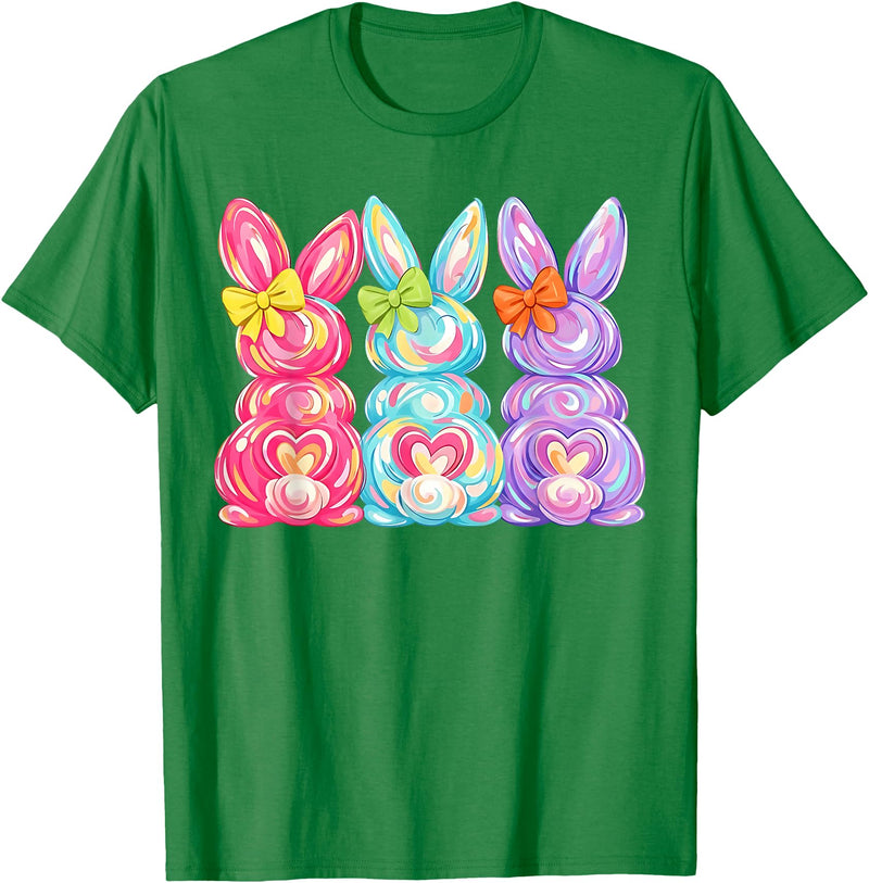 Easter Cute Bunny Coquette Bow Tie Dye Rabbit Women Girl Kid T-Shirt in Kelly Green