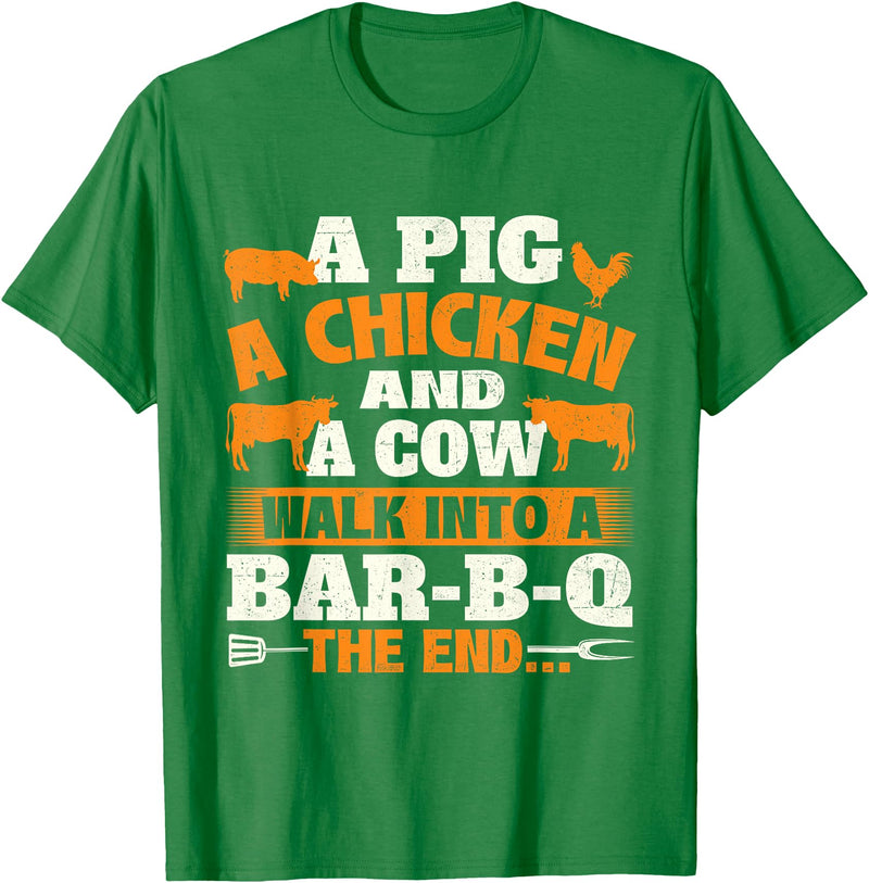 Funny BBQ Shirts A Pig A Chicken And A Cow - Grilling BBQ Lover Barbecue T-Shirt - Kelly Green