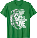 Philippians 4:13 Christian Jesus Lion Father Dad Christian Verse Lion Philippians 4:13 I Can Do All Things T-Shirt - Kelly Green