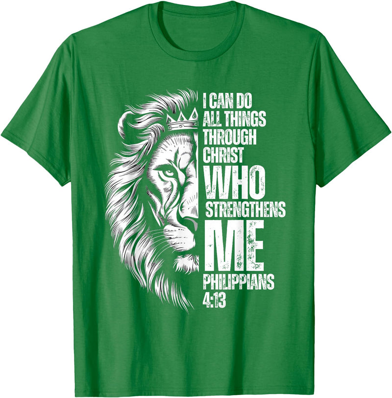Philippians 4:13 Christian Jesus Lion Father Dad Christian Verse Lion Philippians 4:13 I Can Do All Things T-Shirt - Kelly Green