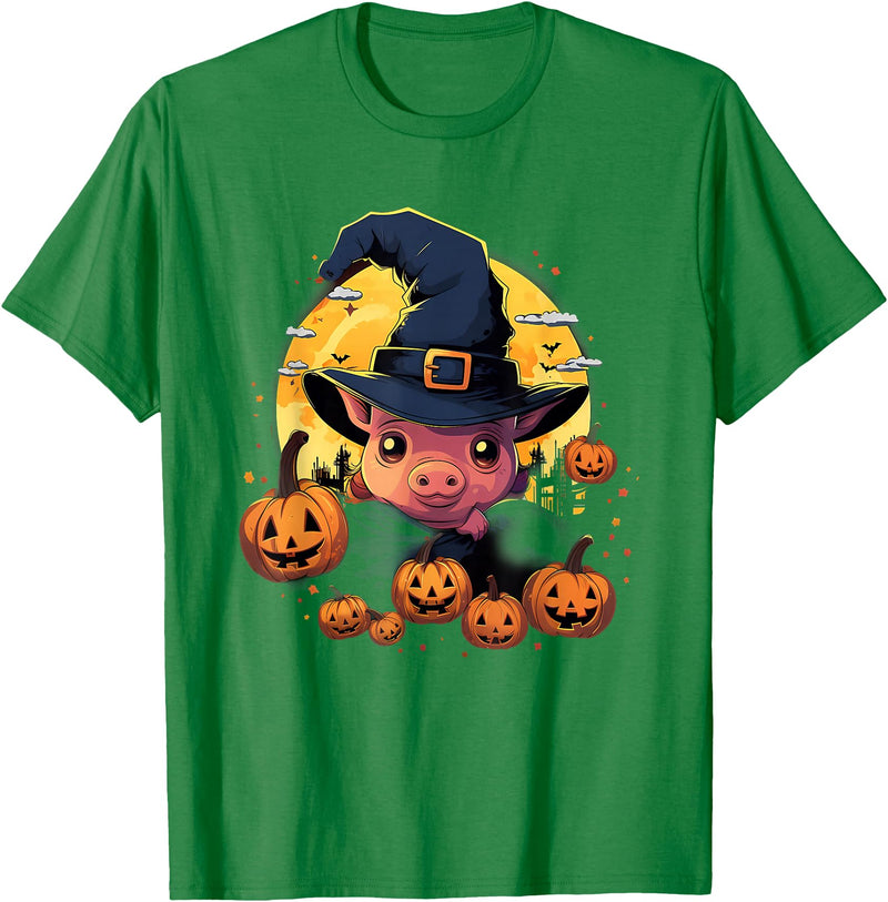 Pig Halloween Costumes Spooky Pig Witch Halloween T-Shirt - Kelly Green