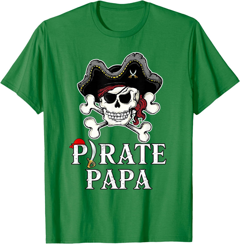 Pirate Family Matching T-Shirts Pirate Papa Costume Jolly Roger Crossbones Funny Pirate Dad T-Shirt - Kelly Green