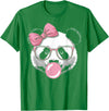 Panda Bear Bubblegum Panda Bear Wearing Glasses and Blowing Pink Bubble Gum T-Shirt - Kelly Green