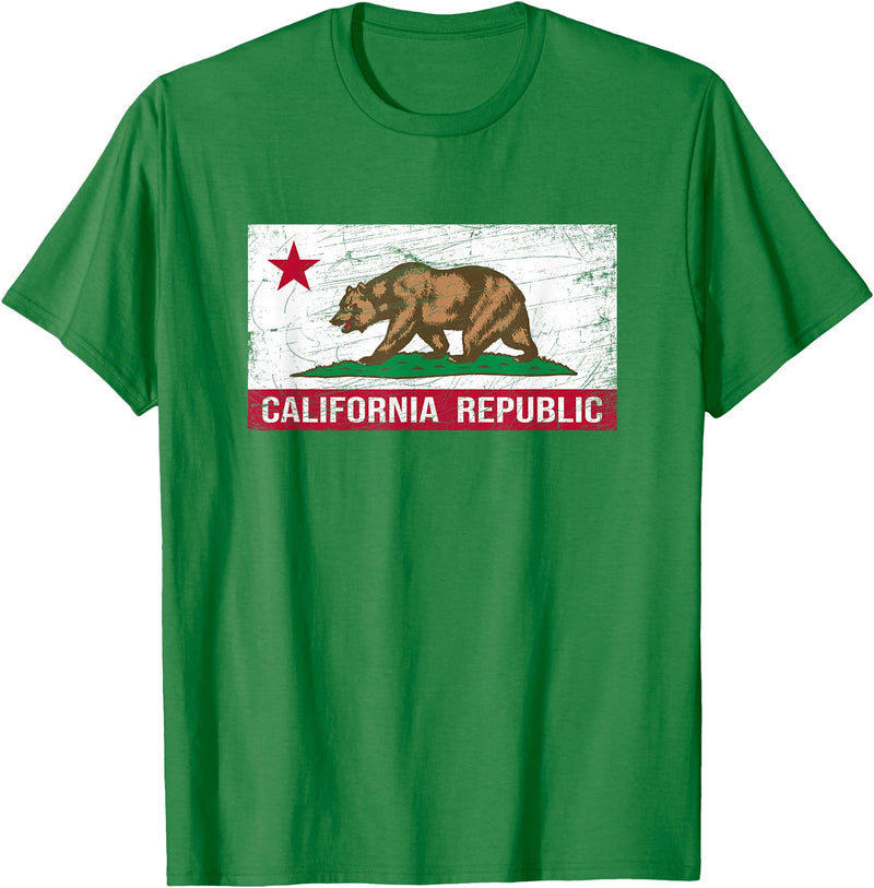 Graphic Club Inc. California Republic Flag - CA - Distressed Design - Classic T-Shirt - Kelly Green