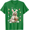 Cute Easter Bunny Rabbit with Eggs Whimsical Sloth Design T-Shirt in Kelly Green