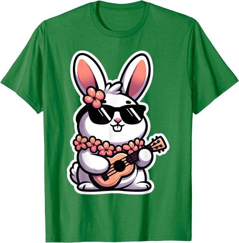 Easter Bunny Rabbit Playing Ukulele Player Musician Hawaii T-Shirt in Kelly Green