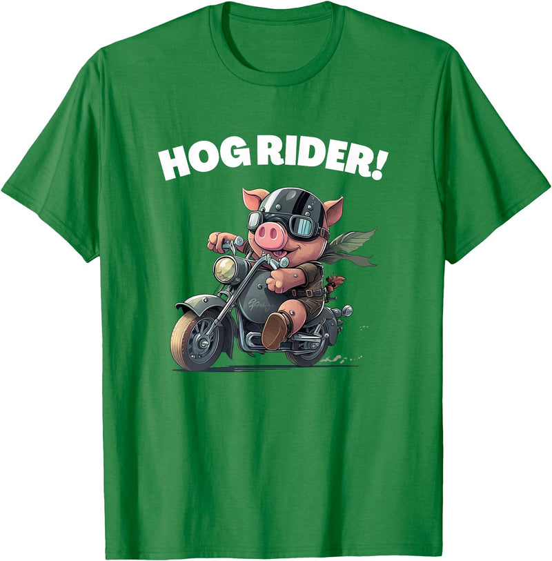 Best Animal Buddies Funny Hog Rider Pig Riding Motorcycle T-Shirt - Kelly Green