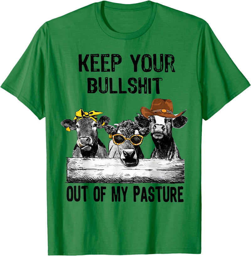Funny Cow Heifer Shirt TATtee Keep Your Bullshit Out of My Pasture Funny Cow Heifer Shirt T-Shirt - Kelly Green