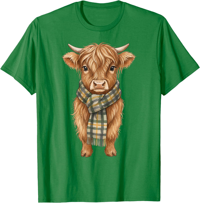 Farmer Cute Women Highland Cow Shirts Cozy Fall Autumn Highland Cow T-Shirt - Kelly Green