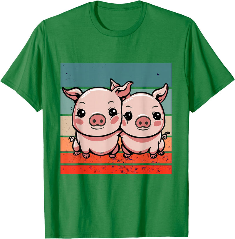 Cute Sibling Baby Little Pink Pig Sister Animal Pig Lovers T-Shirt - Kelly Green