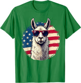 Funny Llama Alpaca Animal Lover Gifts Clothing Llama Alpaca American Flag USA Patriotic T-Shirt - Kelly Green