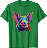 Retro Pig Poparts Tees Watercolor Colorful Pig T-Shirt - Kelly Green