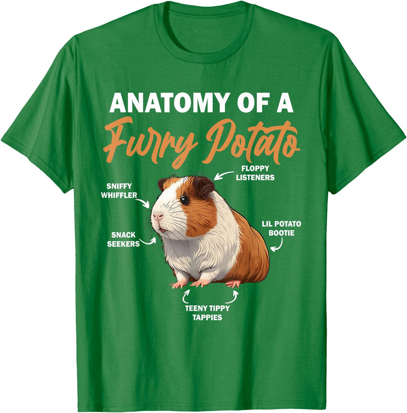 Guinea Pig Lovers Guinea Pig Tees Guinea Pig Shirt Anatomy Of A Furry Potato Guinea Pig Funny T-Shirt - Kelly Green