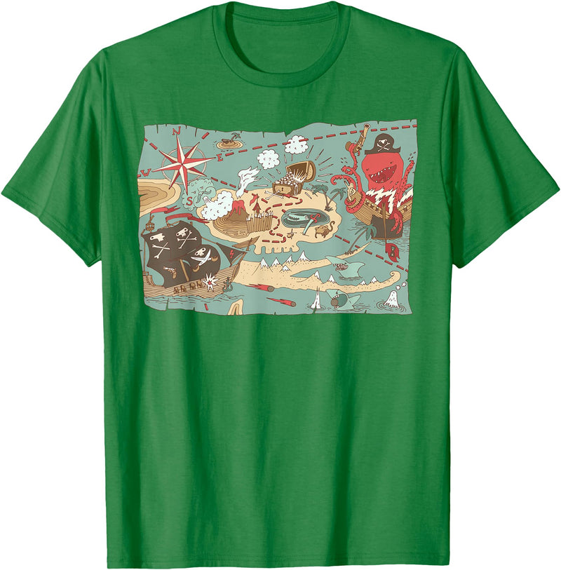 Mel & Bear Treasure Map Ship Sharks Pirates & Skulls Shirt Boys Kids T-Shirt - Kelly Green