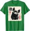 The Art of Print by MCMA - Digitally Enhanced Art Cute Japanese Pig Art Vintage Chinese Zodiac Good Fortune T-Shirt - Kelly Green