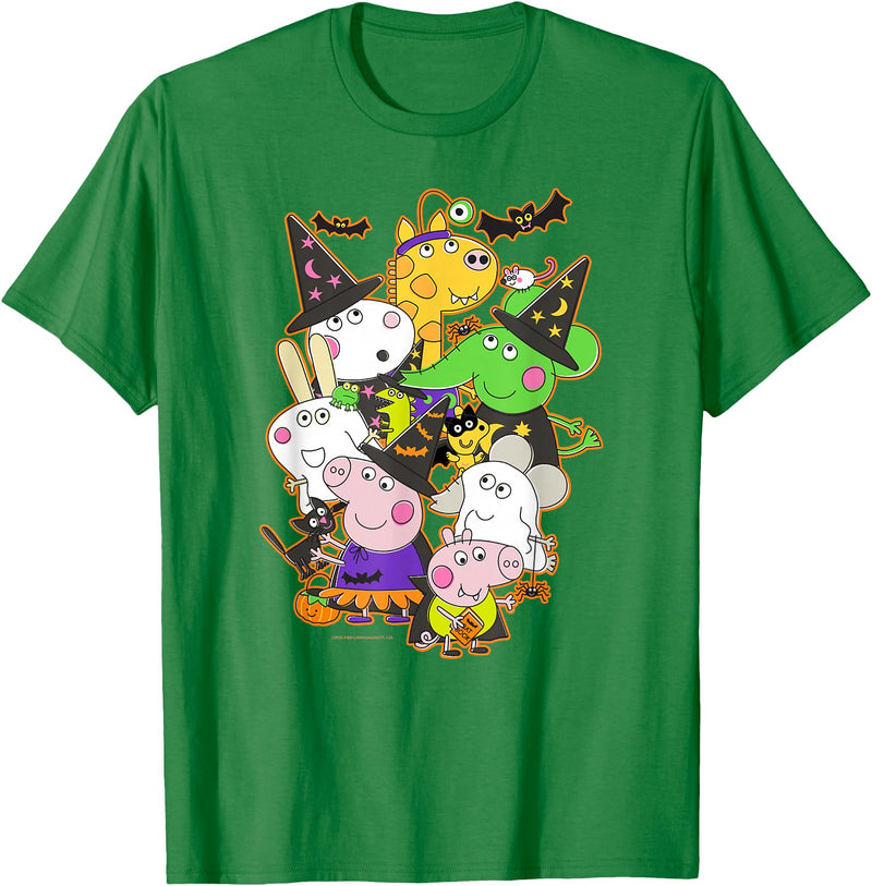 Peppa Pig Halloween Happy Costumes Group Shot T-Shirt - Kelly Green