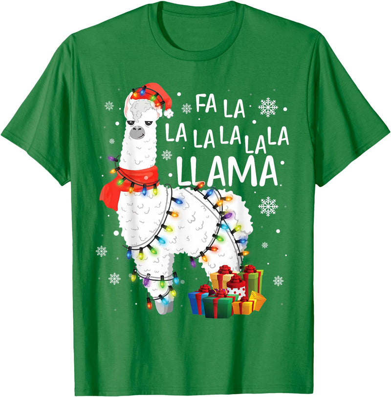 Funny Fa La La Llama Christmas Shirt FA La La Llama Christmas Funny Lllama Lover Xmas Pajamas T-Shirt - Kelly Green