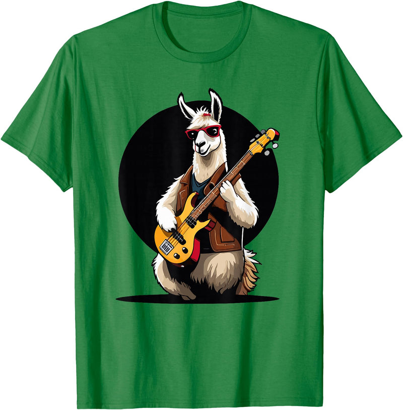 Music Lovers Alpaca Llama playing Guitar Llama playing Electric Guitar, Llama Guitarist T-Shirt - Kelly Green