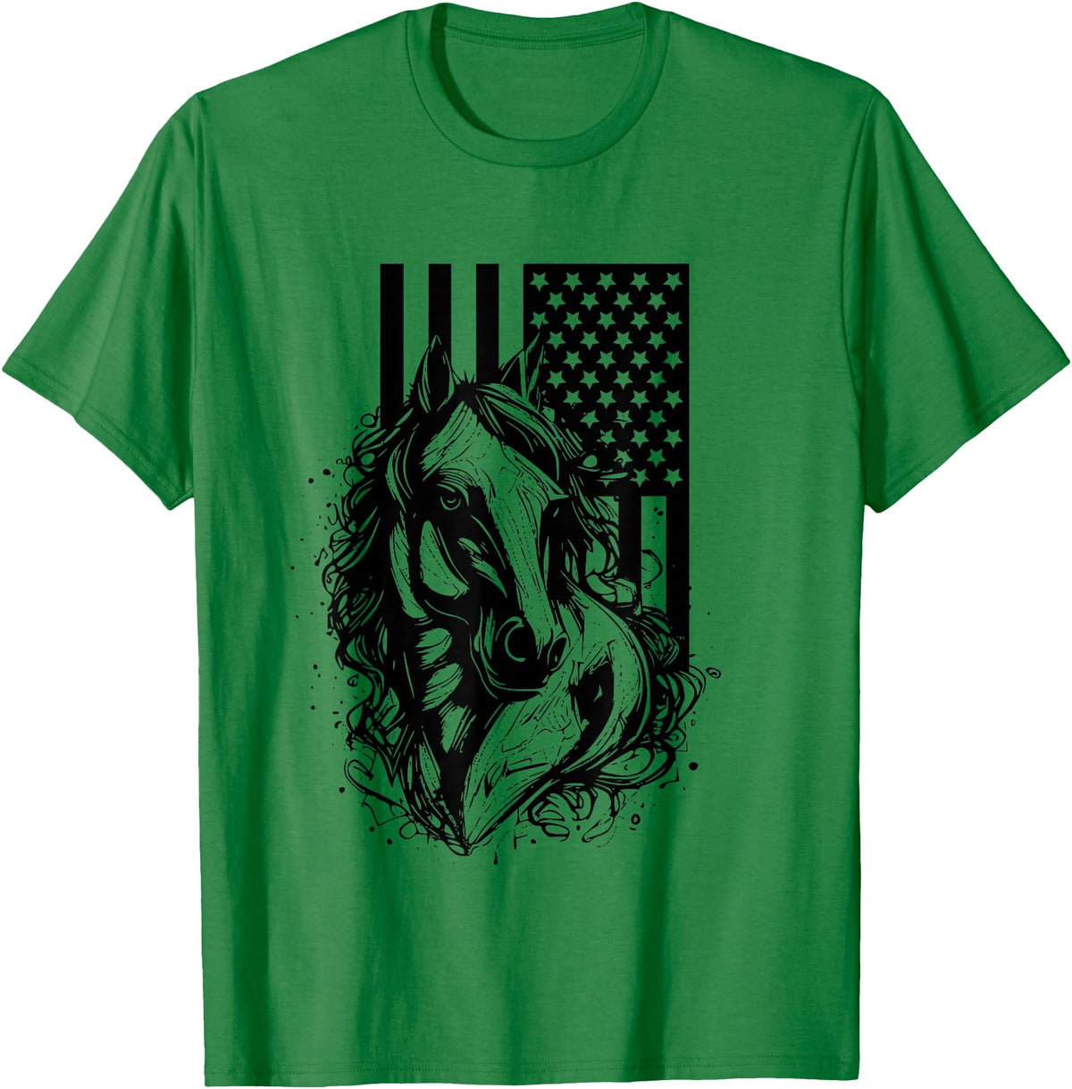 BASBO American Flag Horseback Riding Apparel - Horse T-Shirt - Kelly Green