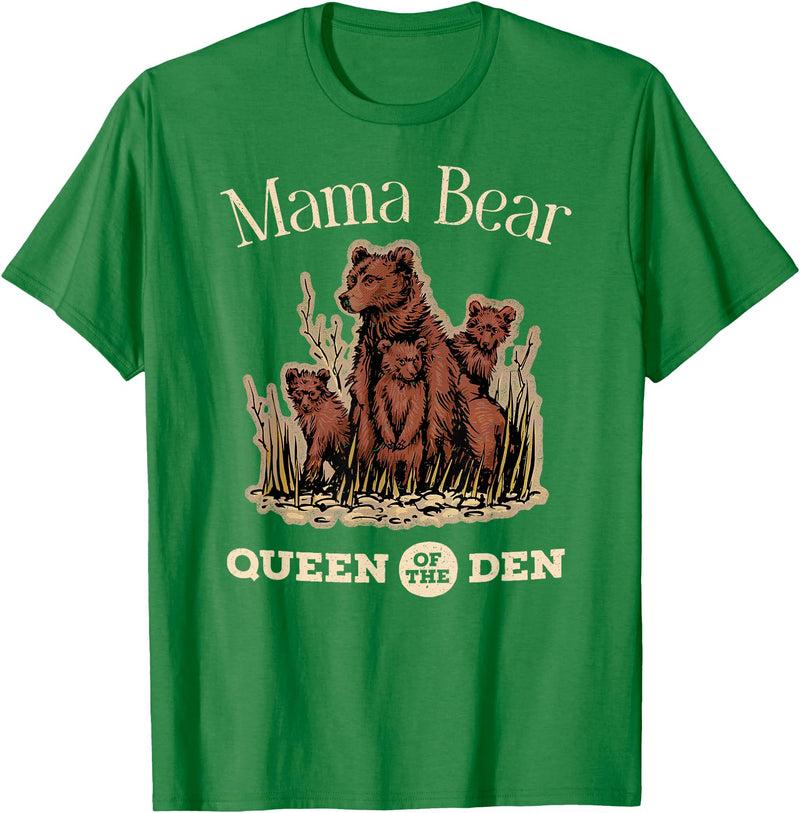Mama Bear Queen of the Den Products Mama Bear Queen of the Den – Mother with Cubs and Family T-Shirt - Kelly Green