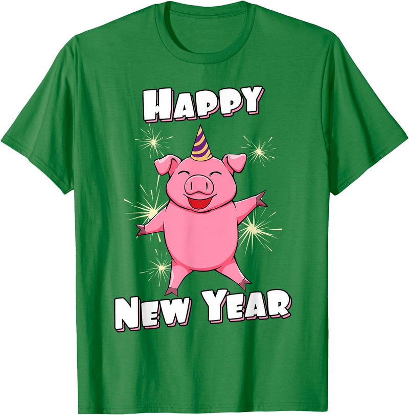 Funny New Year Outfit & New Year Gift Happy New Year Piggy Pig New Year Eve T-Shirt - Kelly Green