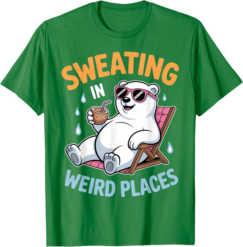 Cool Sweating Funny Summer Sweating Design Sweating in Weird Places Polar Bear Funny Sweating T-Shirt - Kelly Green