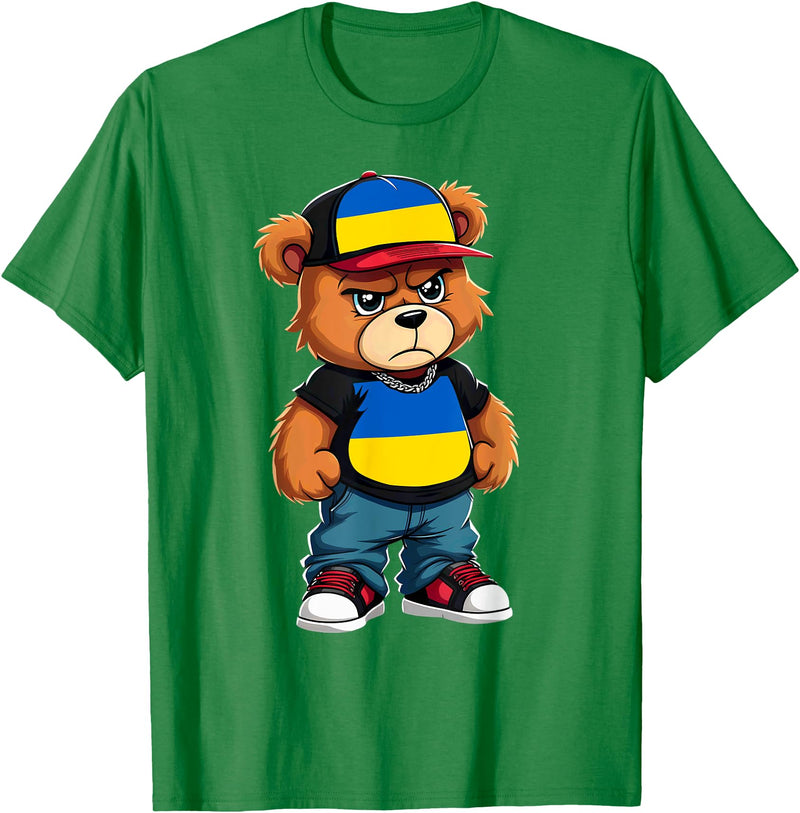 Ukrainian Teddy Bear Breakdance Rapper Ukrainian Flag Teddy Bear Ukraine Hip Hop T-Shirt - Kelly Green
