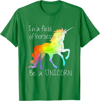 Adorable Tees In A Field Of Horses Be A Unicorn Inspirational Shirt T-Shirt - Kelly Green
