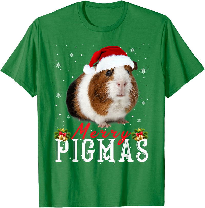 Funny Guinea Pigs Lover T-Shirts Gifts Cute Merry Pigmas Face Mask Funny Guinea Pig Christmas Santa Xmas T-Shirt - Kelly Green