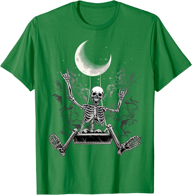 Skeleton Love Halloween Moon Skeleton Rock On Hand Spooky Halloween Rock Concerts T-Shirt - Kelly Green