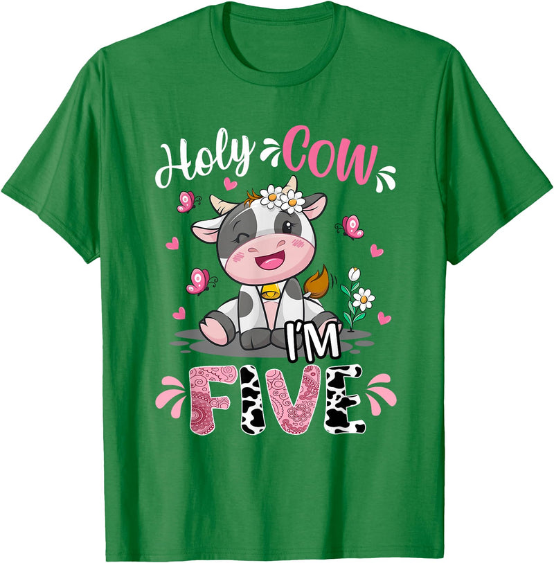 Cow Themed Birthday Party Supplies For Girl 5th Holy Cow I'm Five 5 Years Old 5th Birthday Girl Outfit T-Shirt - Kelly Green