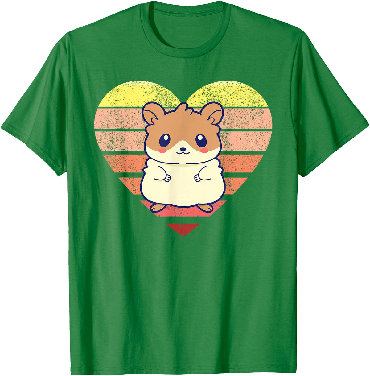 Cute Hamster Design Retro Heart Shape Vintage T-Shirt - Kelly Green