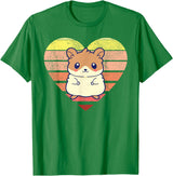 Cute Hamster Design Retro Heart Shape Vintage T-Shirt - Kelly Green