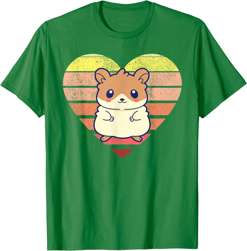 Cute Hamster Design Retro Heart Shape Vintage T-Shirt - Kelly Green